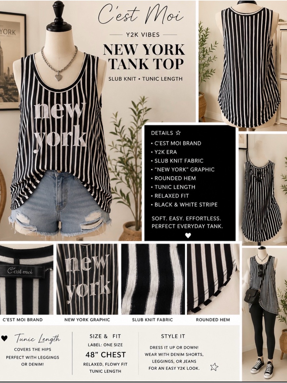 C'est Moi Black & White Striped 'New York' Tank Top
